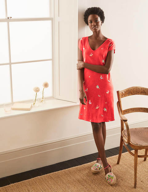 Polly Embroidered Dress - Cherry Red, Parrot Embroidery Polly Embroidered Dress - Cherry Red, Parrot Embroidery