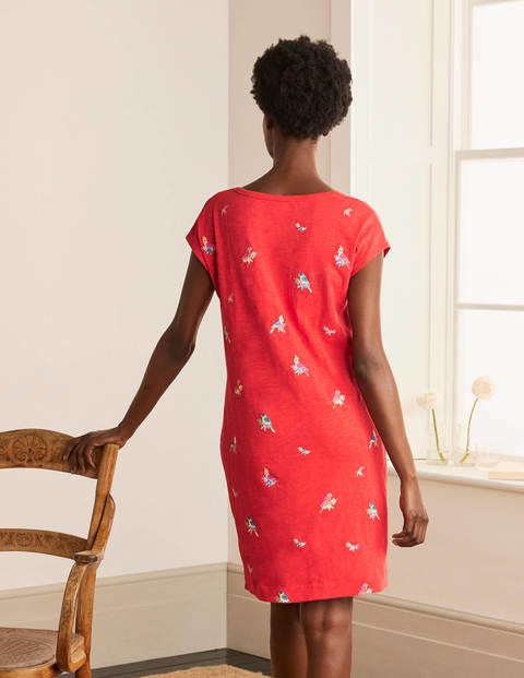 Polly Embroidered Dress - Cherry Red, Parrot Embroidery Polly Embroidered Dress - Cherry Red, Parrot Embroidery