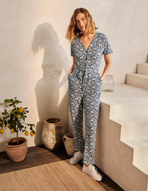 Alberta Jersey Jumpsuit - Navy, Exotic Palm Alberta Jersey Jumpsuit - Navy, Exotic Palm