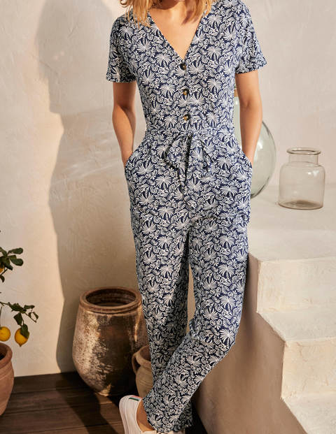 Alberta Jersey Jumpsuit - Navy, Exotic Palm Alberta Jersey Jumpsuit - Navy, Exotic Palm