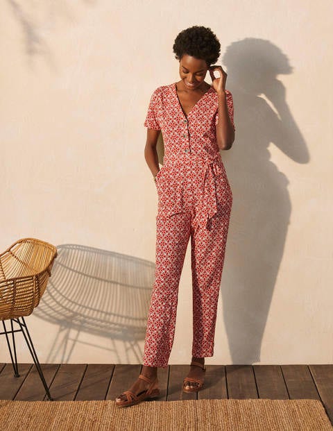 Alberta Jersey Jumpsuit - Cherry Red, Ornate Lattice Alberta Jersey Jumpsuit - Cherry Red, Ornate Lattice