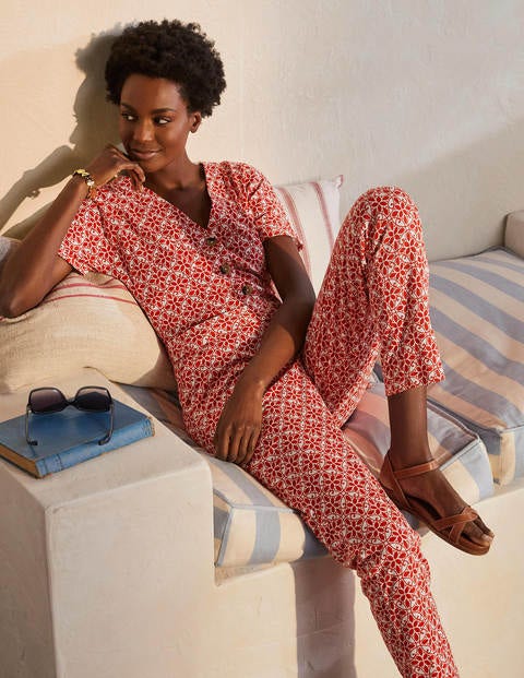 Alberta Jersey Jumpsuit - Cherry Red, Ornate Lattice Alberta Jersey Jumpsuit - Cherry Red, Ornate Lattice
