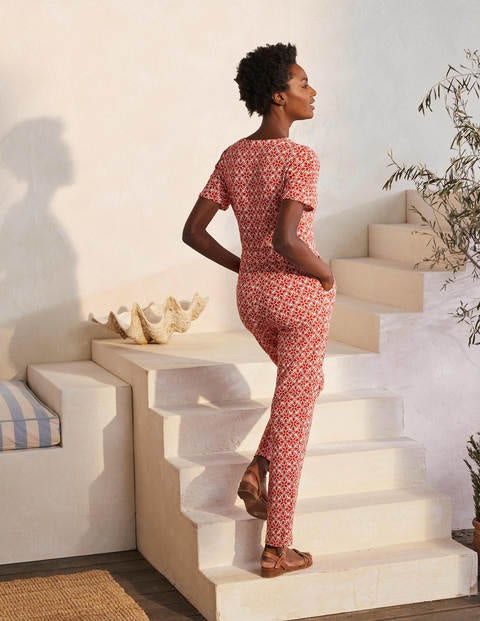 Alberta Jersey Jumpsuit - Cherry Red, Ornate Lattice Alberta Jersey Jumpsuit - Cherry Red, Ornate Lattice