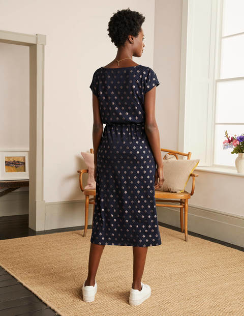Odile Jersey T-shirt Dress - French Navy, Palm Tile Foil Odile Jersey T-shirt Dress - French Navy, Palm Tile Foil