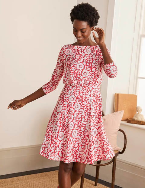 Nellie Jersey Dress - Cherry Red, Hibiscus Floral Nellie Jersey Dress - Cherry Red, Hibiscus Floral