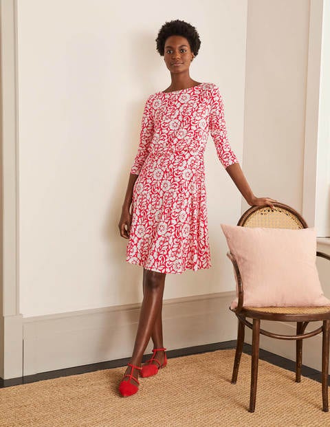 Nellie Jersey Dress - Cherry Red, Hibiscus Floral Nellie Jersey Dress - Cherry Red, Hibiscus Floral