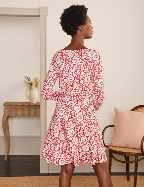 Nellie Jersey Dress - Cherry Red, Hibiscus Floral Nellie Jersey Dress - Cherry Red, Hibiscus Floral