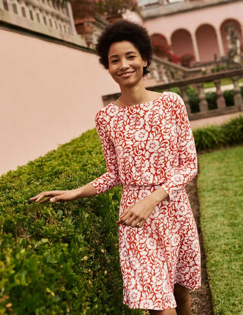 Nellie Jersey Dress - Cherry Red, Hibiscus Floral Nellie Jersey Dress - Cherry Red, Hibiscus Floral