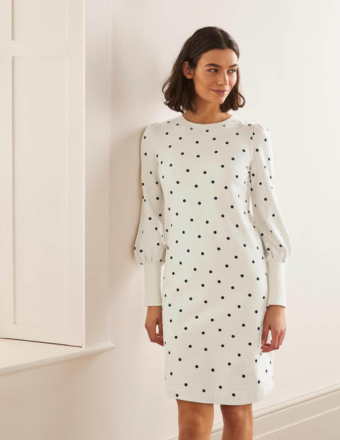 Romona Sweatshirt Dress - Ivory and Navy, Polka Romona Sweatshirt Dress - Ivory and Navy, Polka