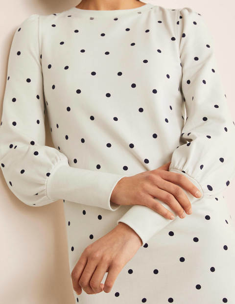 Romona Sweatshirt Dress - Ivory and Navy, Polka Romona Sweatshirt Dress - Ivory and Navy, Polka