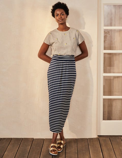 Ruched Waist Skirt - Ivory/Navy Stripe Ruched Waist Skirt - Ivory/Navy Stripe