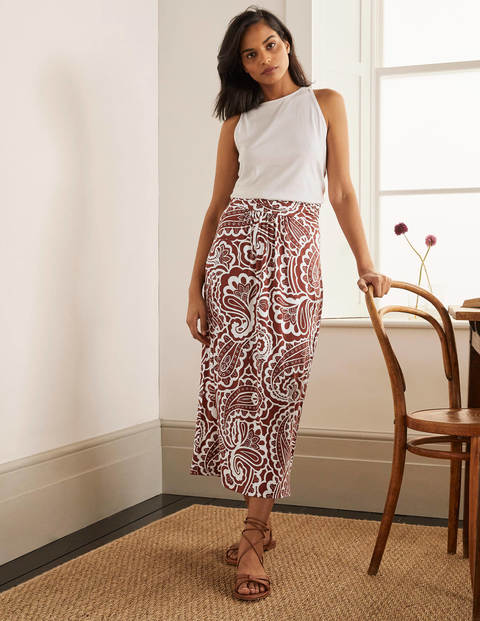 Rock mit gerafftem Bund - Roteiche, Sommerliches Paisleymuster Rock mit gerafftem Bund - Roteiche, Sommerliches Paisleymuster