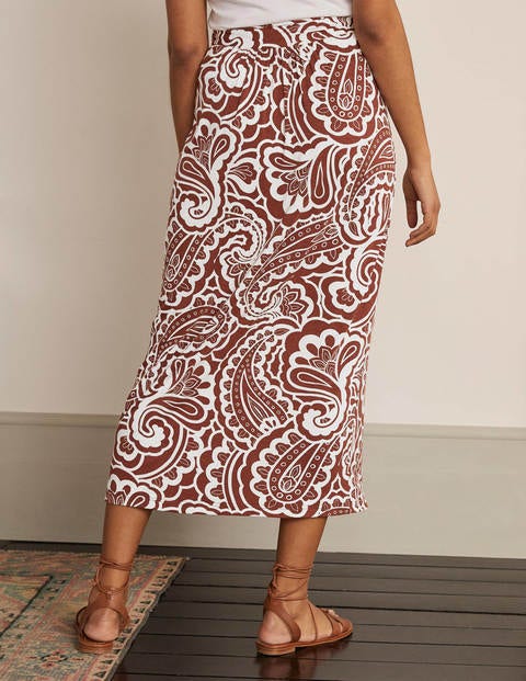 Rock mit gerafftem Bund - Roteiche, Sommerliches Paisleymuster Rock mit gerafftem Bund - Roteiche, Sommerliches Paisleymuster