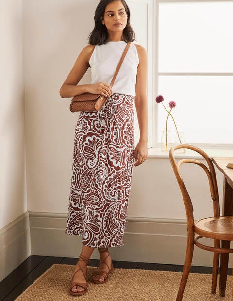 Rock mit gerafftem Bund - Roteiche, Sommerliches Paisleymuster Rock mit gerafftem Bund - Roteiche, Sommerliches Paisleymuster