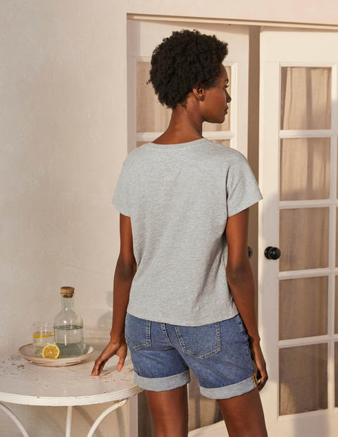 Lena Embroidered Jersey Tee - Grey Marl, Embroidered Lemons Lena Embroidered Jersey Tee - Grey Marl, Embroidered Lemons