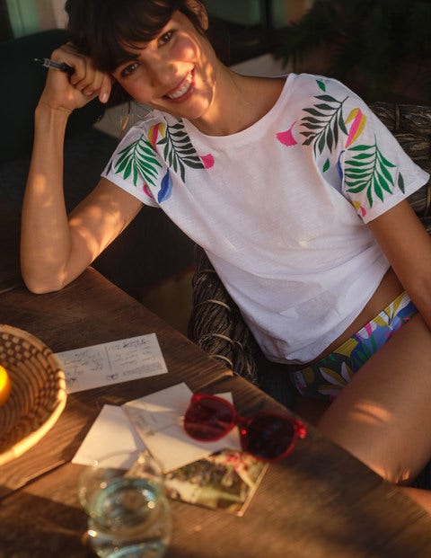 Lena Jersey-T-Shirt mit Stickerei - Weiß/Bunt, Stickerei Lena Jersey-T-Shirt mit Stickerei - Weiß/Bunt, Stickerei