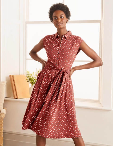 Althea Jersey Shirt Dress - Red Oak and Ivory, Triple Spot Althea Jersey Shirt Dress - Red Oak and Ivory, Triple Spot