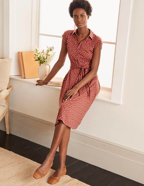 Althea Jersey Shirt Dress - Red Oak and Ivory, Triple Spot Althea Jersey Shirt Dress - Red Oak and Ivory, Triple Spot