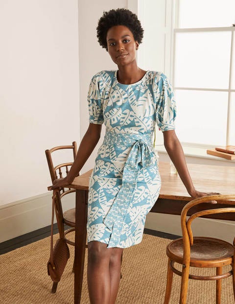 Amanda Belted Jersey Dress - Heritage Blue, Banana Leaf Amanda Belted Jersey Dress - Heritage Blue, Banana Leaf