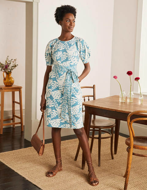 Amanda Belted Jersey Dress - Heritage Blue, Banana Leaf Amanda Belted Jersey Dress - Heritage Blue, Banana Leaf