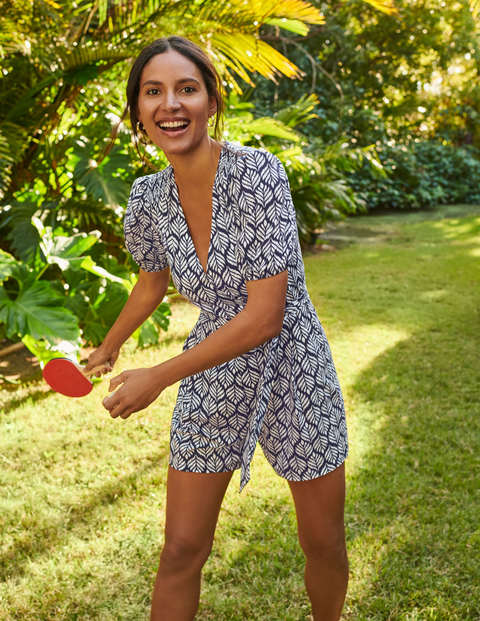 Ruby Jersey Romper - French Navy, Palm Tile Ruby Jersey Romper - French Navy, Palm Tile