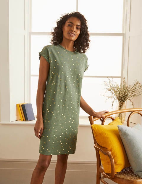 Faye Jersey T-shirt Dress - Alder, Gold Foil Spot Faye Jersey T-shirt Dress - Alder, Gold Foil Spot