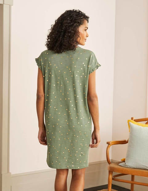Faye Jersey T-shirt Dress - Alder, Gold Foil Spot Faye Jersey T-shirt Dress - Alder, Gold Foil Spot