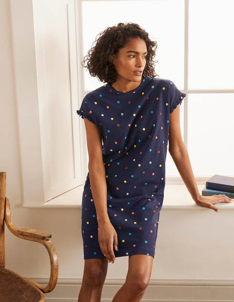 Faye Jersey T-shirt Dress - Navy, Polka Dot Faye Jersey T-shirt Dress - Navy, Polka Dot