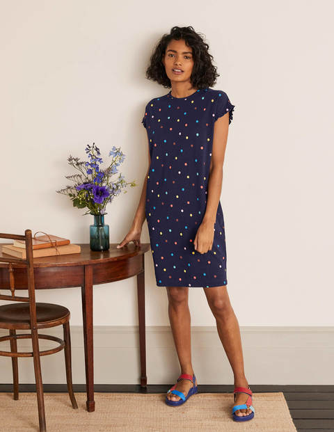 Faye Jersey T-shirt Dress - Navy, Polka Dot Faye Jersey T-shirt Dress - Navy, Polka Dot