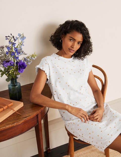 Faye Jersey T-shirt Dress - White, Gold Foil Spot Faye Jersey T-shirt Dress - White, Gold Foil Spot