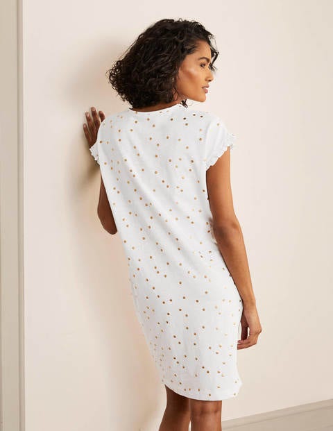 Faye Jersey T-shirt Dress - White, Gold Foil Spot Faye Jersey T-shirt Dress - White, Gold Foil Spot