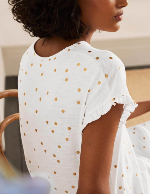 Faye Jersey T-shirt Dress - White, Gold Foil Spot Faye Jersey T-shirt Dress - White, Gold Foil Spot