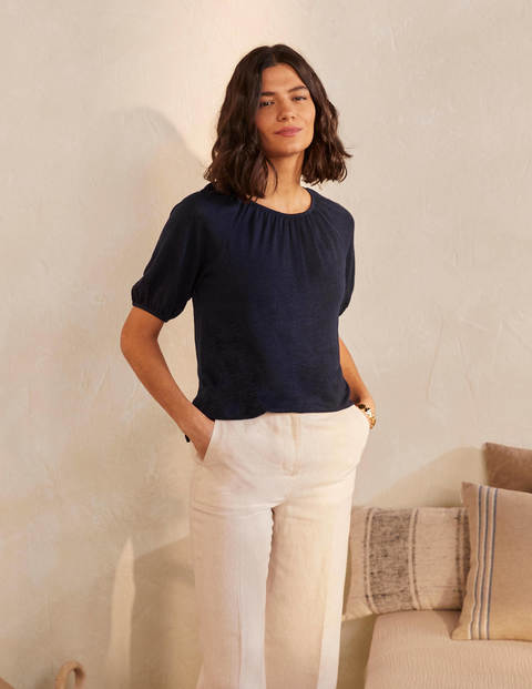 Tabitha Linen Jersey Top - Navy Tabitha Linen Jersey Top - Navy