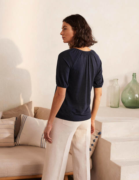 Tabitha Linen Jersey Top - Navy Tabitha Linen Jersey Top - Navy