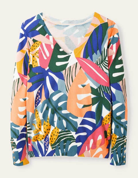 Eldon V-neck Sweater - Ivory, Leafy Tropics Eldon V-neck Sweater - Ivory, Leafy Tropics