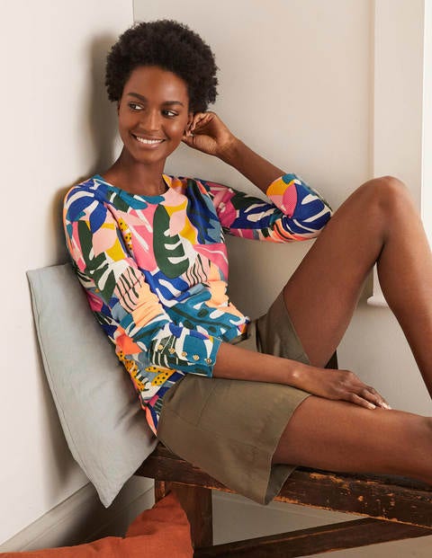 Eldon Cotton Jumper - Ivory, Leafy Tropics Eldon Cotton Jumper - Ivory, Leafy Tropics
