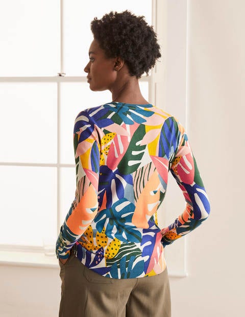 Eldon Cotton Jumper - Ivory, Leafy Tropics Eldon Cotton Jumper - Ivory, Leafy Tropics