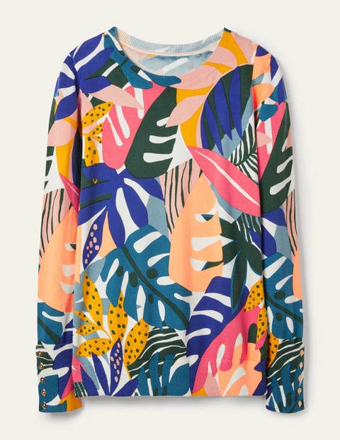 Eldon Cotton Jumper - Ivory, Leafy Tropics Eldon Cotton Jumper - Ivory, Leafy Tropics