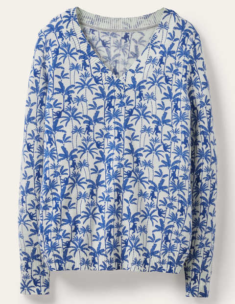 Oakley Cashmere V-Neck Jumper - Ivory, Monkey Palm Oakley Cashmere V-Neck Jumper - Ivory, Monkey Palm