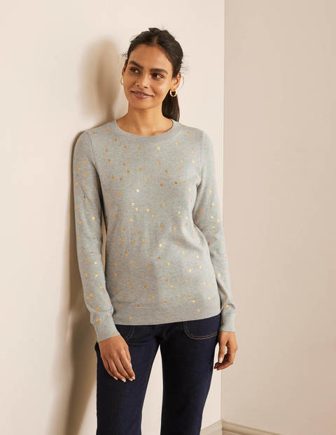 Banbury Cotton Sweater - Grey Marl, Foil Scattered Spot Banbury Cotton Sweater - Grey Marl, Foil Scattered Spot
