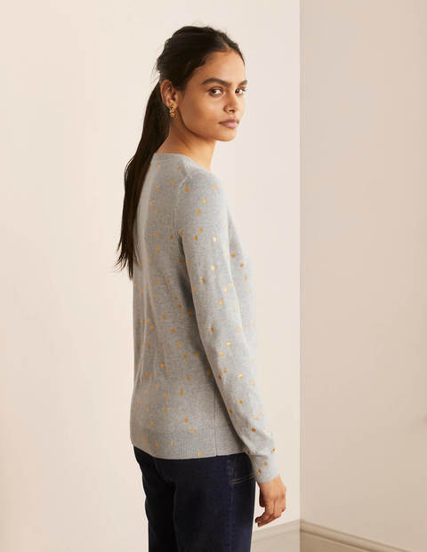 Banbury Cotton Sweater - Grey Marl, Foil Scattered Spot Banbury Cotton Sweater - Grey Marl, Foil Scattered Spot