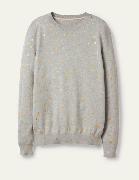 Banbury Cotton Sweater - Grey Marl, Foil Scattered Spot Banbury Cotton Sweater - Grey Marl, Foil Scattered Spot