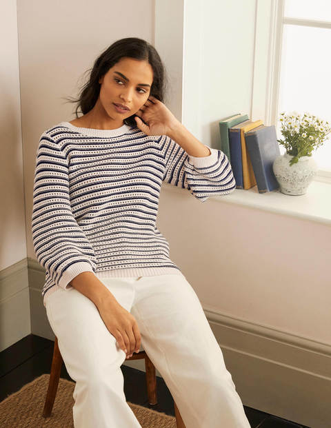 Leven Pointelle Sweater - Ivory/ Navy Leven Pointelle Sweater - Ivory/ Navy