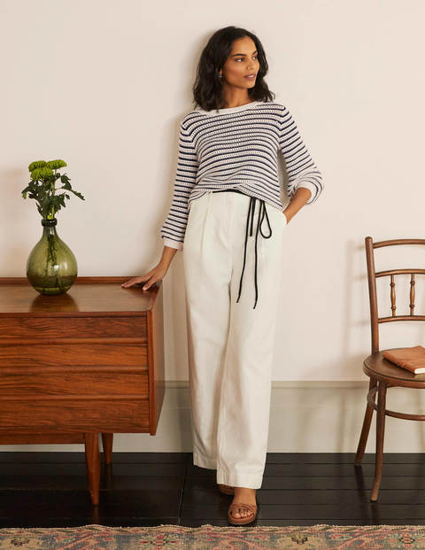 Leven Pointelle Sweater - Ivory/ Navy Leven Pointelle Sweater - Ivory/ Navy