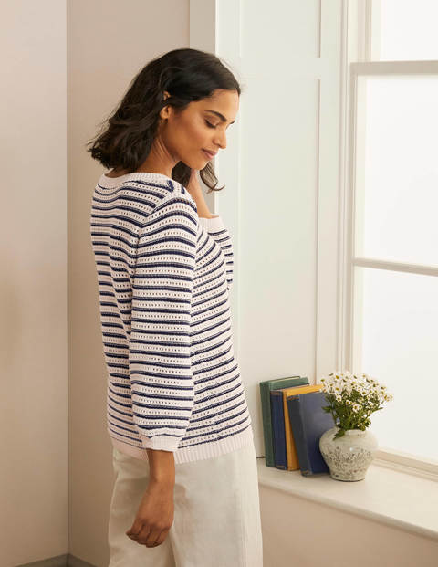 Leven Pointelle Sweater - Ivory/ Navy Leven Pointelle Sweater - Ivory/ Navy