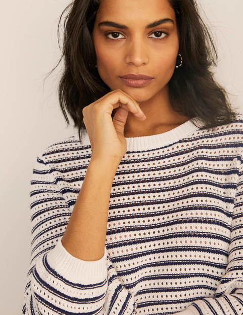 Leven Pointelle Sweater - Ivory/ Navy Leven Pointelle Sweater - Ivory/ Navy