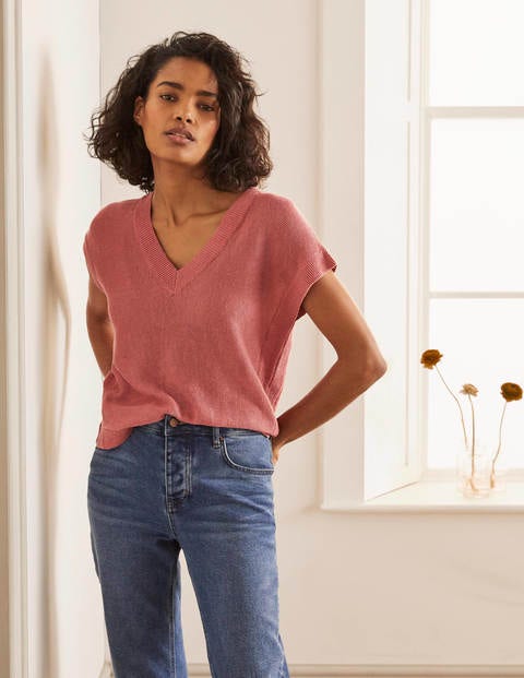 Anglesey Ribbed Linen Tee - Dusty Red Anglesey Ribbed Linen Tee - Dusty Red