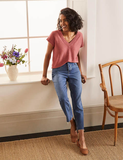 Anglesey Ribbed Linen Tee - Dusty Red Anglesey Ribbed Linen Tee - Dusty Red