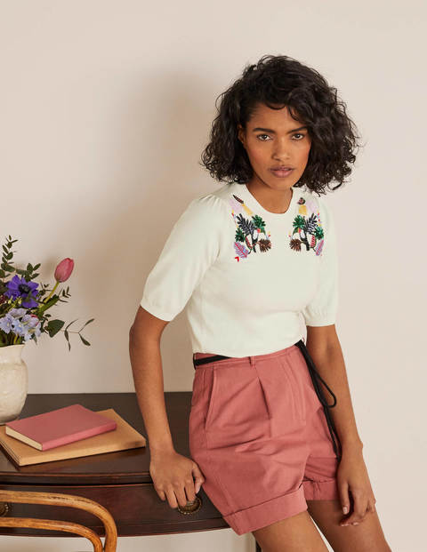 Belsay Strick-T-Shirt mit Stickerei - Naturweiß Belsay Strick-T-Shirt mit Stickerei - Naturweiß