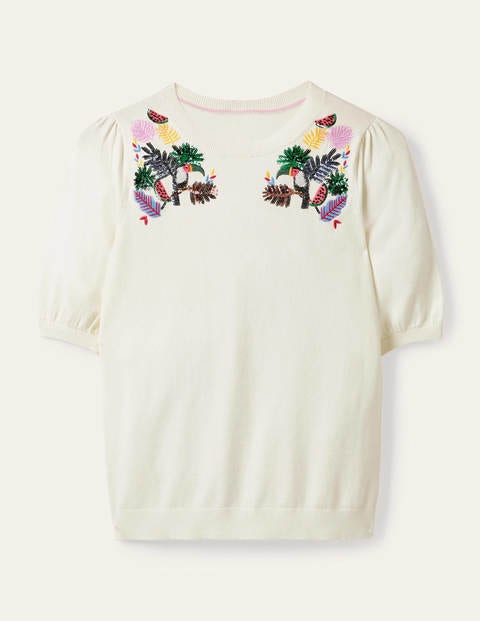 Belsay Strick-T-Shirt mit Stickerei - Naturweiß Belsay Strick-T-Shirt mit Stickerei - Naturweiß